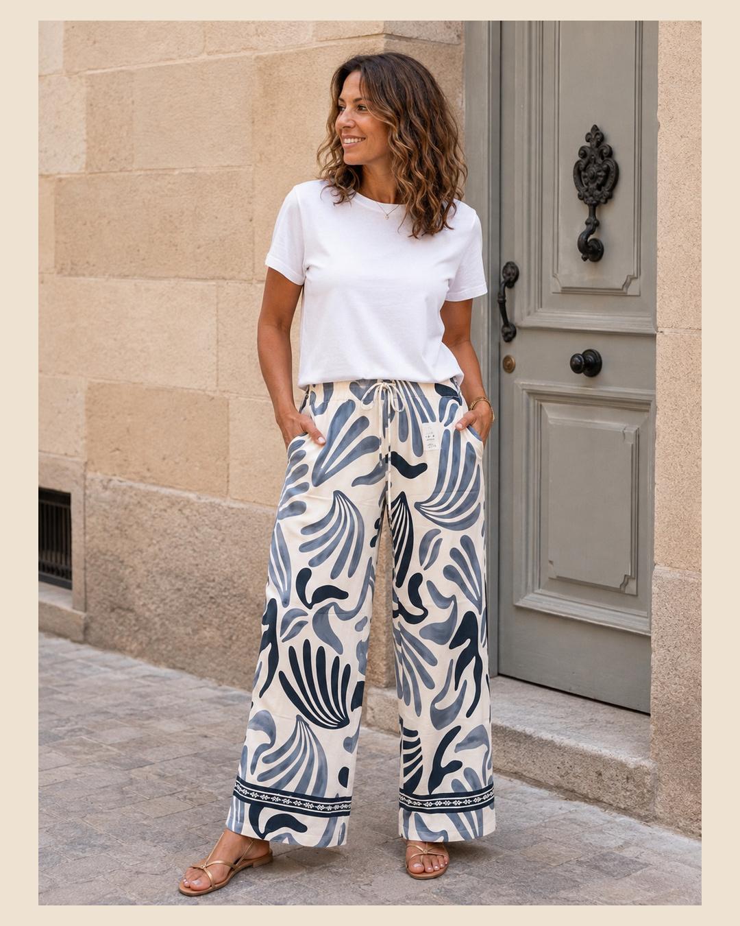 Pantalón estampado Conchas  + camiseta blanca de regalo