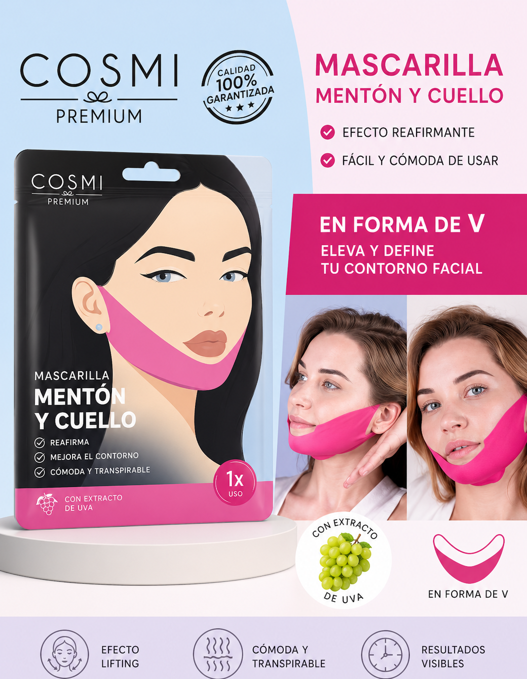 Mascarilla para mentón y cuello 12 uds
