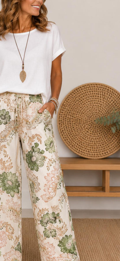 Pantalón estampado FLORES  + camiseta de regalo